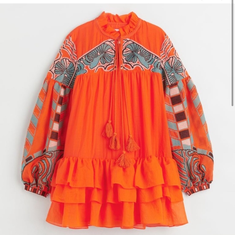 NWT H&M Iris x Apfel Orange Flounce Hemmed Tunic